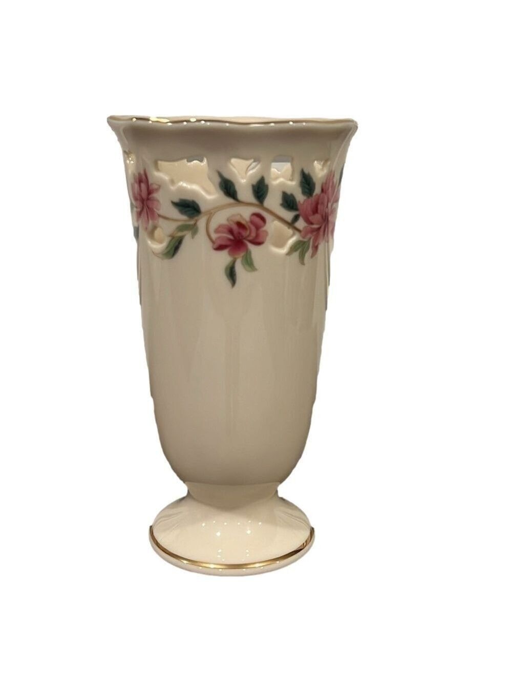Lenox Barrington Collection Footed Pierced Keyhole Vase Floral Made in USA